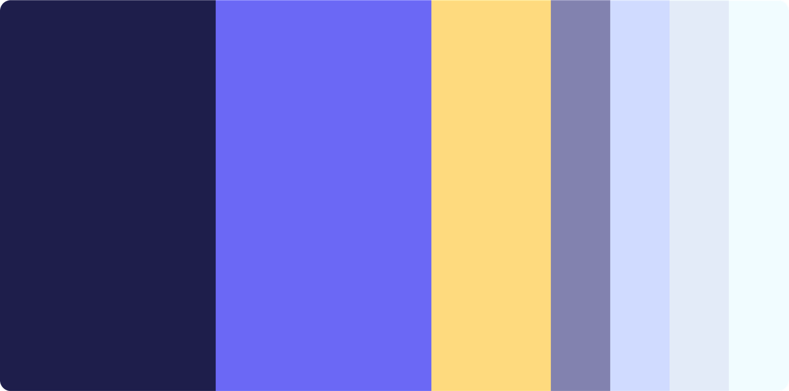 Boom color palette swatches: deep navy, indigo purple, warm yellow and pale blue tints