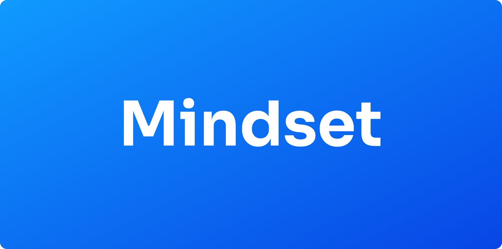 Mindset wordmark in white on a bright blue gradient brand card