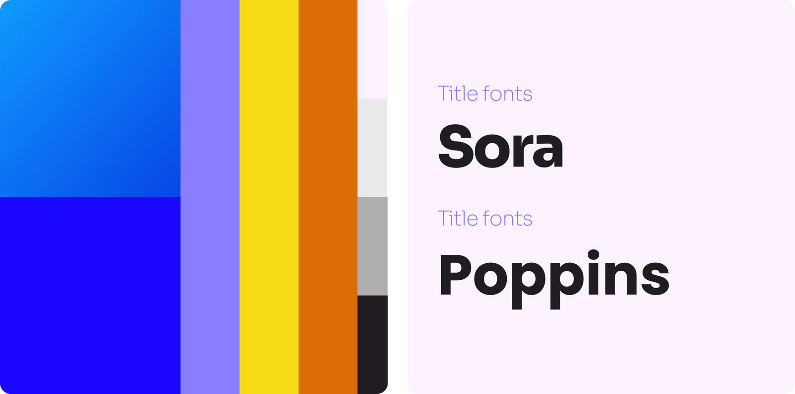 Mindset palette of blues, yellow and orange beside Sora and Poppins title typefaces